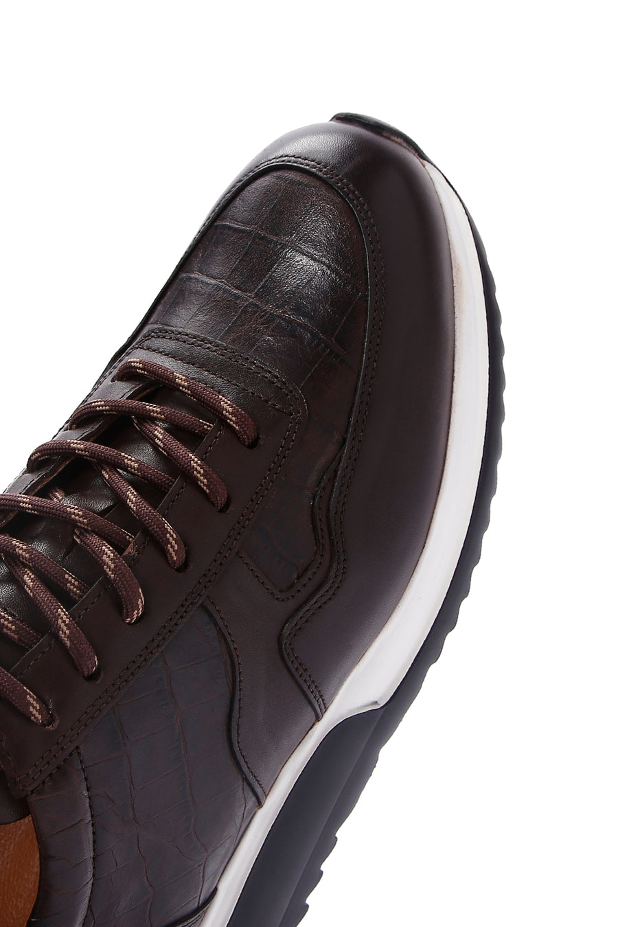 Erkek Kahverengi Bağcıklı Deri Sneaker