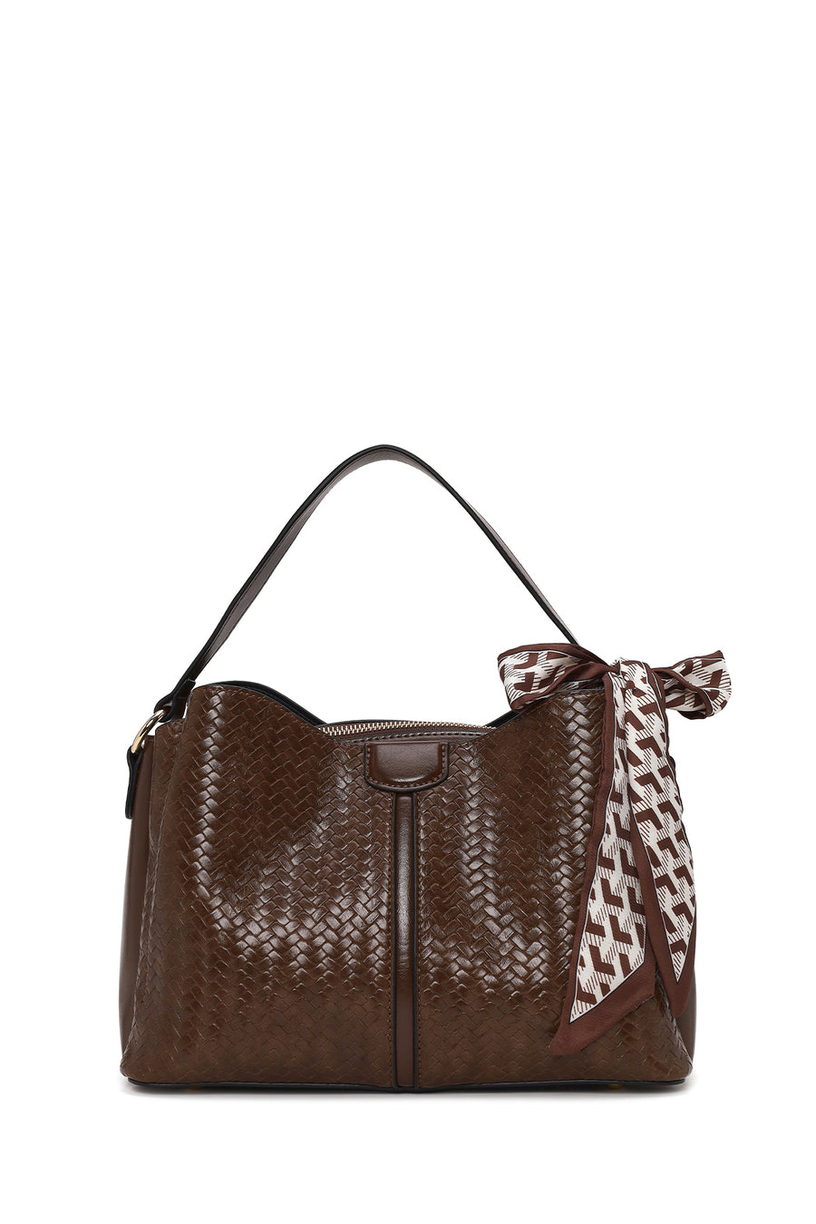 Woman Brown Long-Strap Printed Shoulder Bag
