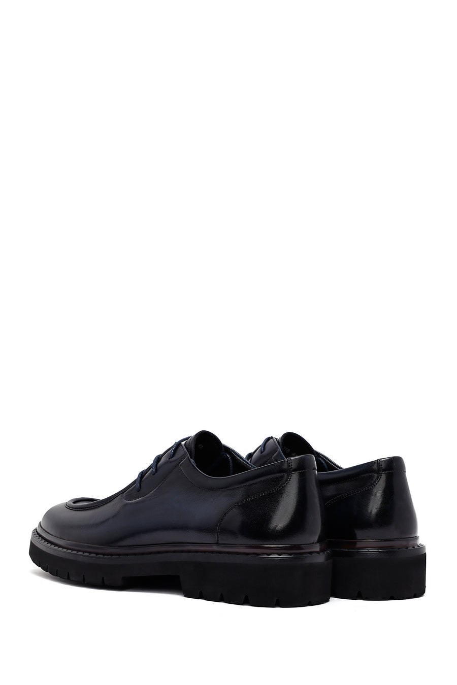 Male Navy Lace-up Thick-Soled Leather Casual Shoes