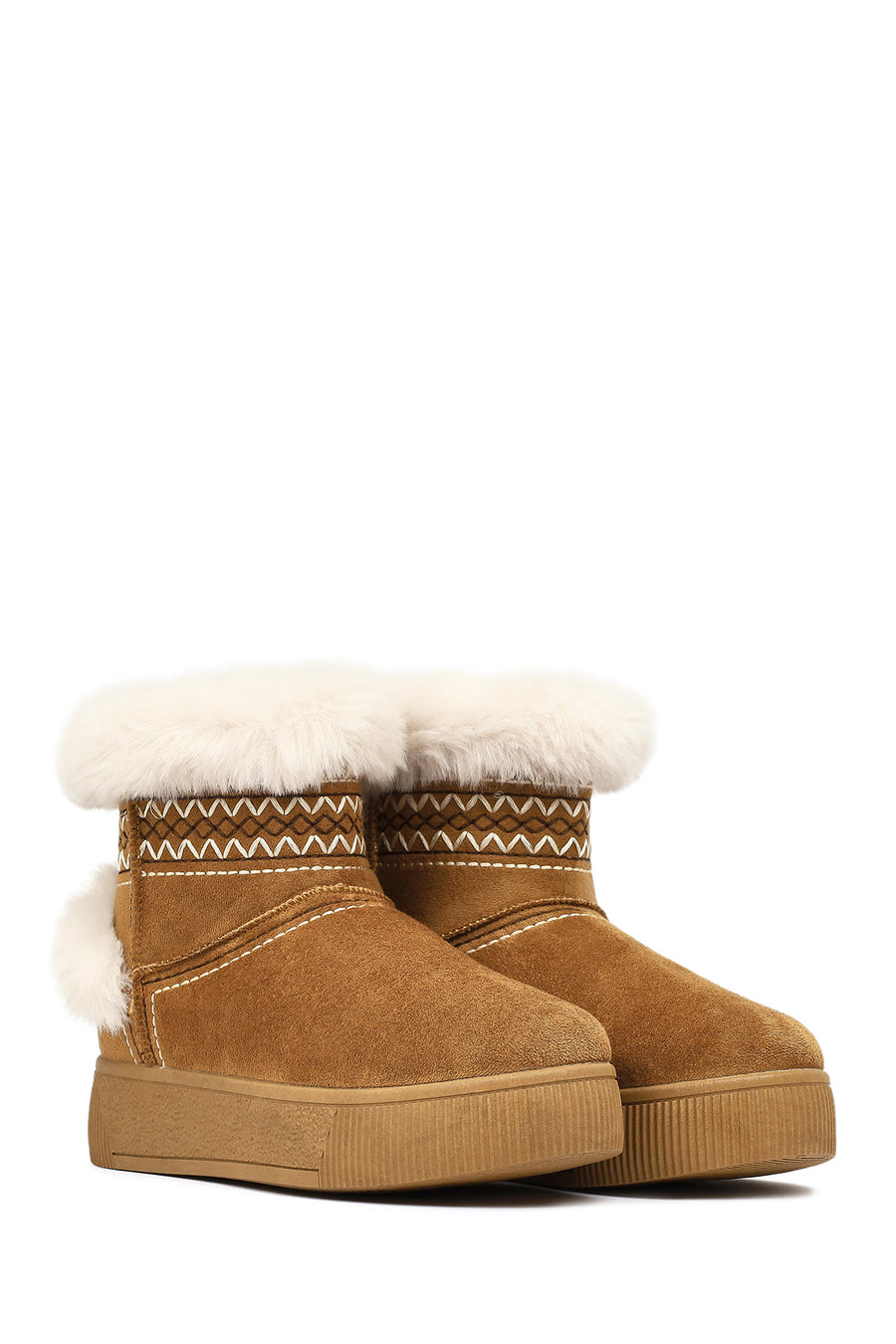 Women's Tan Chunky-Soled Suede Teddy Boots