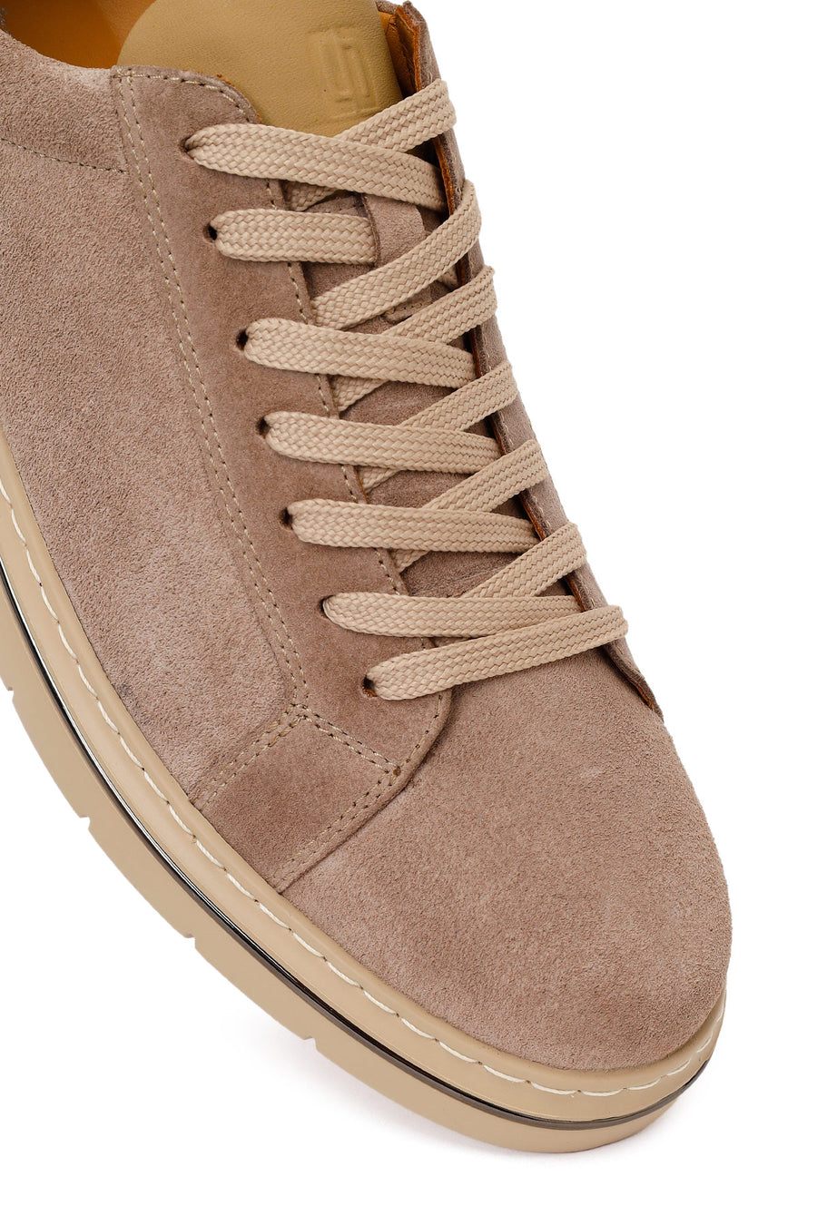Erkek Bej Bağcıklı Nubuk Deri Sneaker
