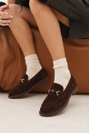 Woman Brown Buckled Suede Loafer | Derimod