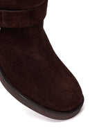 Woman Brown Zip Closure Chunky Heeled Suede Boots | Derimod