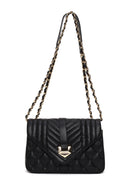 Woman Black Quilted Crossbody Bag with Chain Strap | Derimod