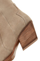 Women's Beige Suede Leather Heeled Cowboy Boots | Derimod