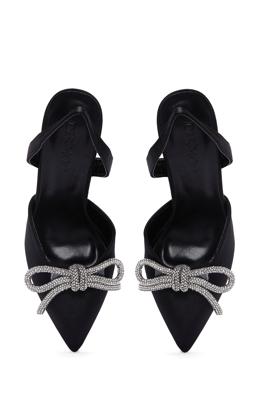 Kadın Siyah Taşlı Arkası Açık İnce Topuklu Süet Stiletto