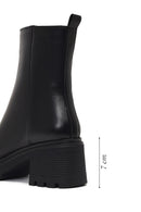 Women's Black Zippered Thick Heeled Leather Boot | Derimod