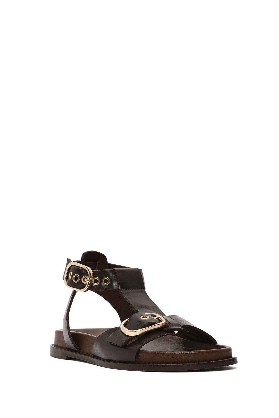 Women's Brown Ankle Strap Leather Sandals