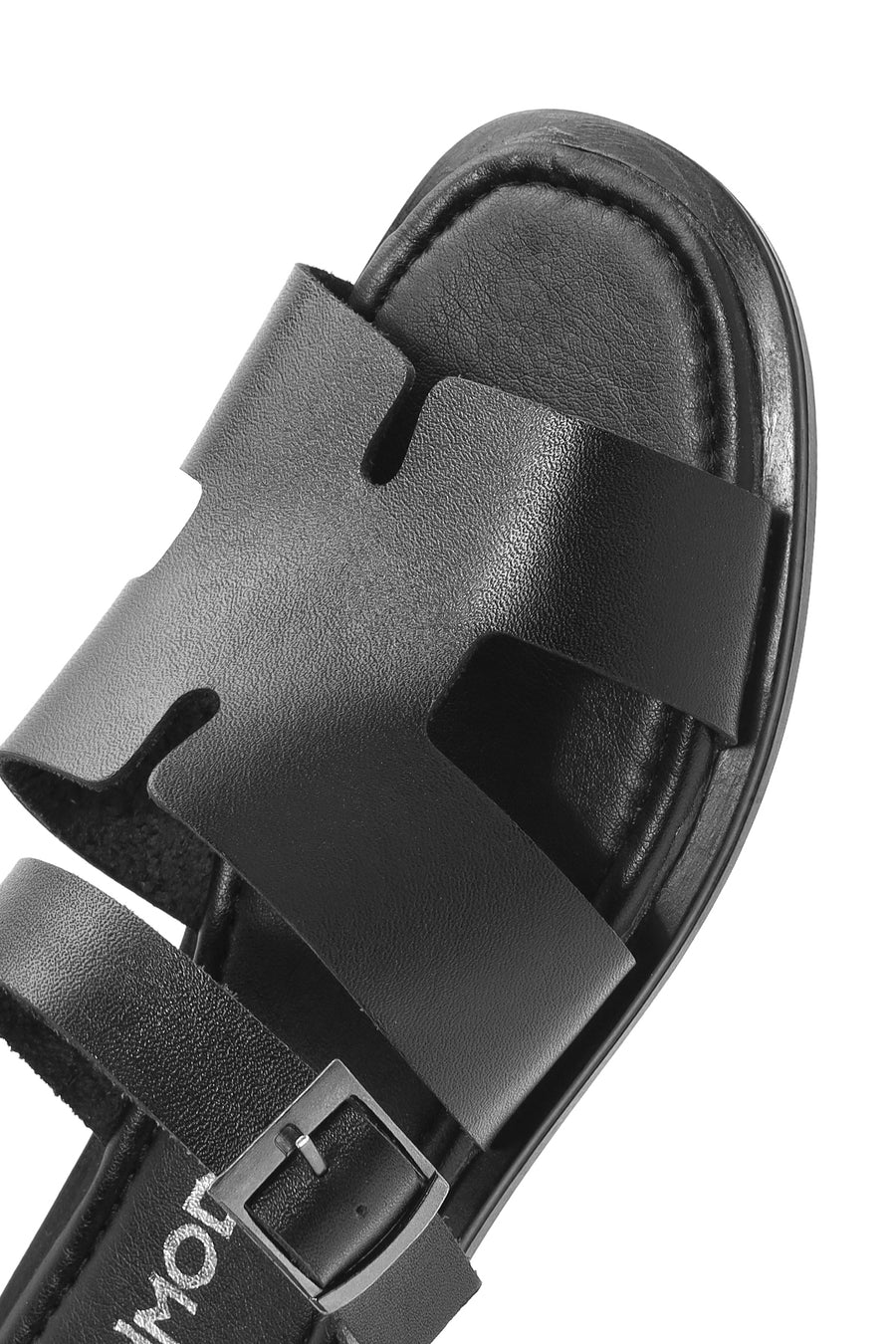 Women's Black Buckle Leather Slippers