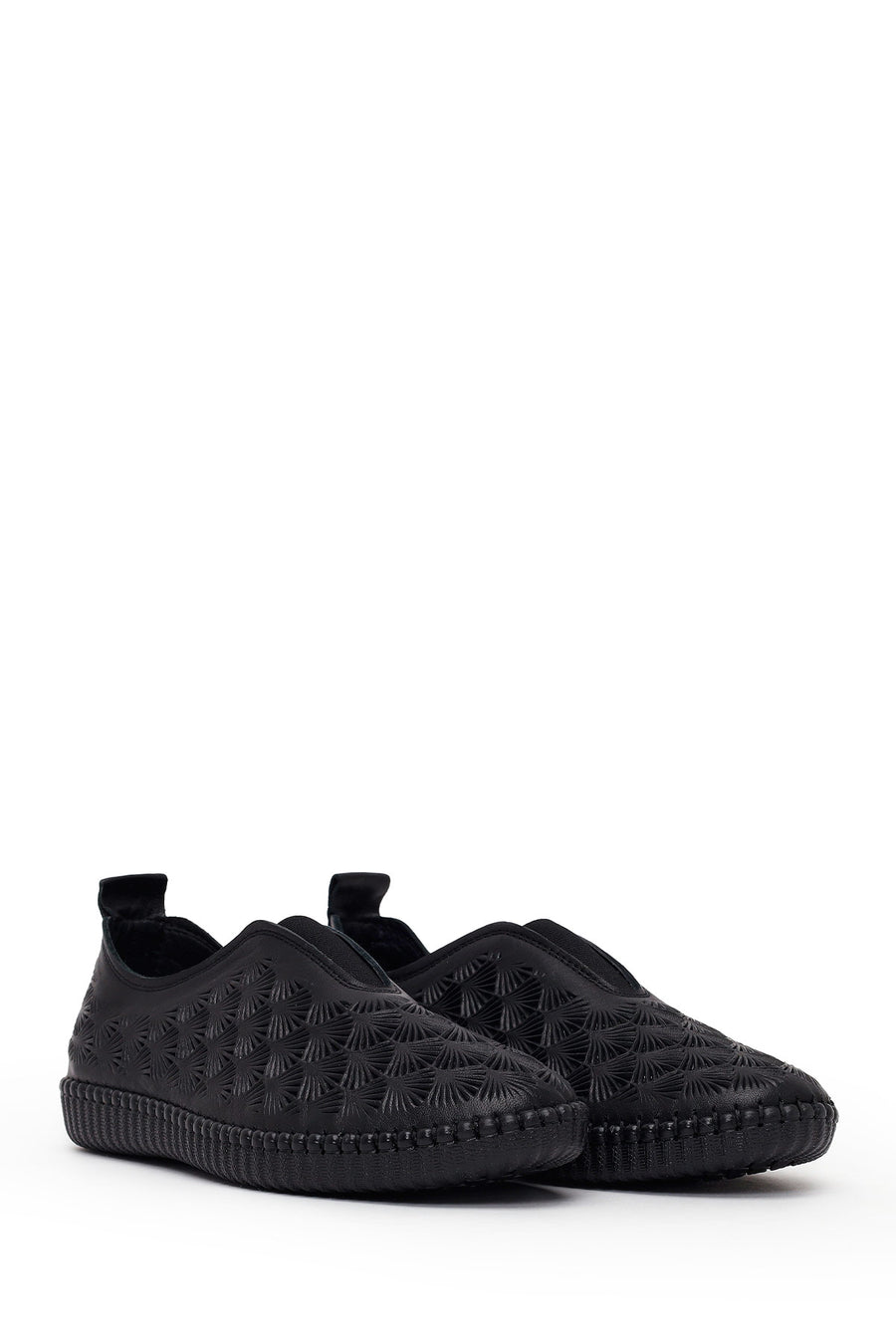 Woman Black Patterned Leather Comfort Shoes