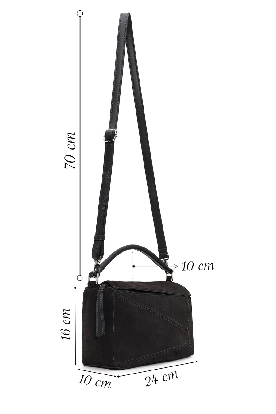 Woman Gray Long-Strap Suede Crossbody Bag