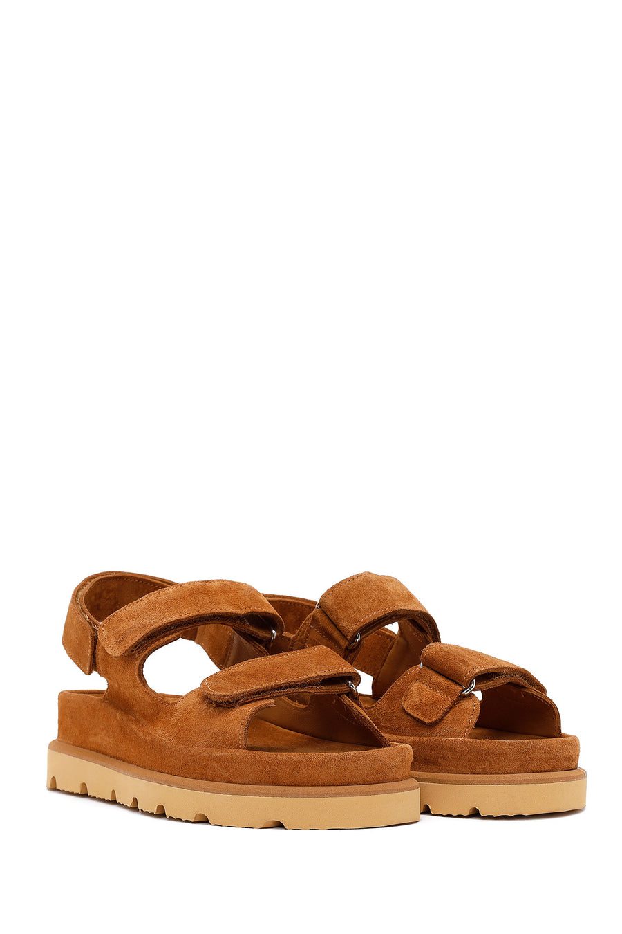 Woman Tan Strappy Thick-Soled Suede Sandal