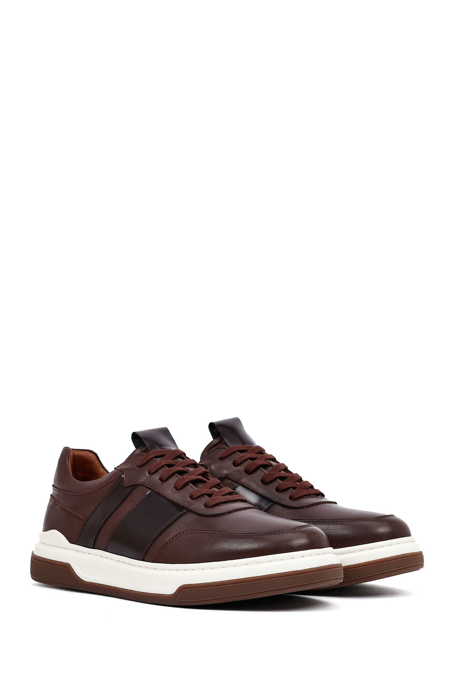 Men's Brown Lace-Up Leather Sneakers