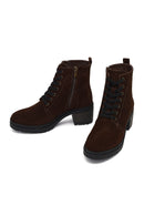 Women's Brown Zippered Thick Heeled Suede Leather Boot | Derimod