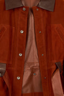 Capri Woman Cinnamon Shirt Collar Short Suede Leather Jacket | Derimod