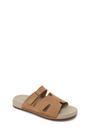 Woman Beige Strappy Nubuck Leather Slipper | Derimod