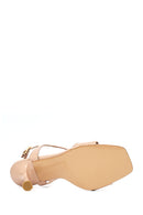 Women's Beige Ankle Buckle High Heel Patent Leather Sandals | Derimod