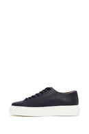 Men's Navy Blue Lace-up Thick-Sole Leather Sneaker | Derimod