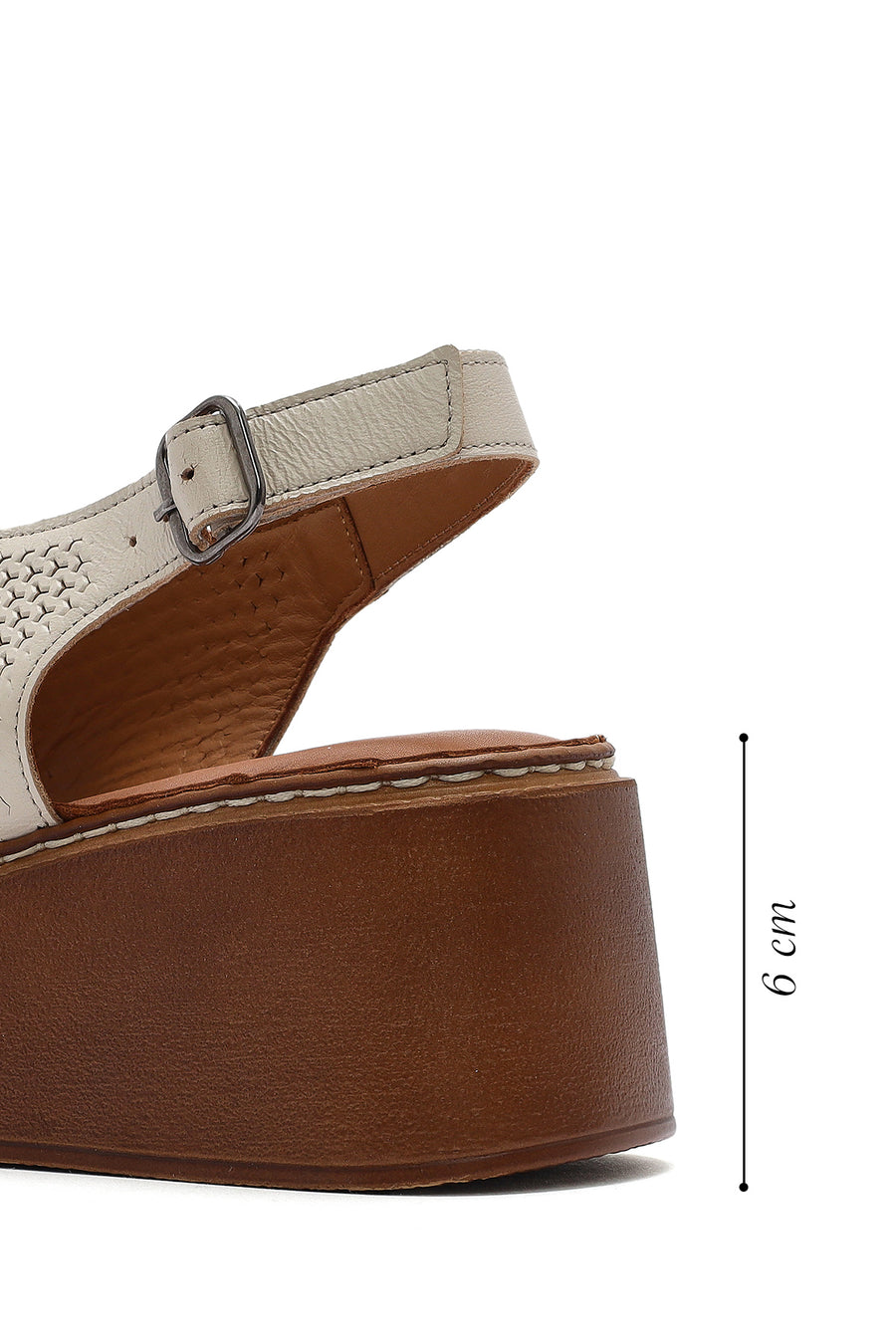 Women's Cream-Colored Ankle Buckle Platform Leather Comfort Sandals
