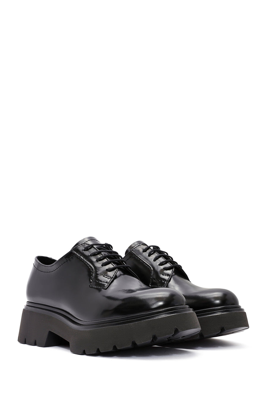 Women's Black Lace-Up Leather Oxford Shoes