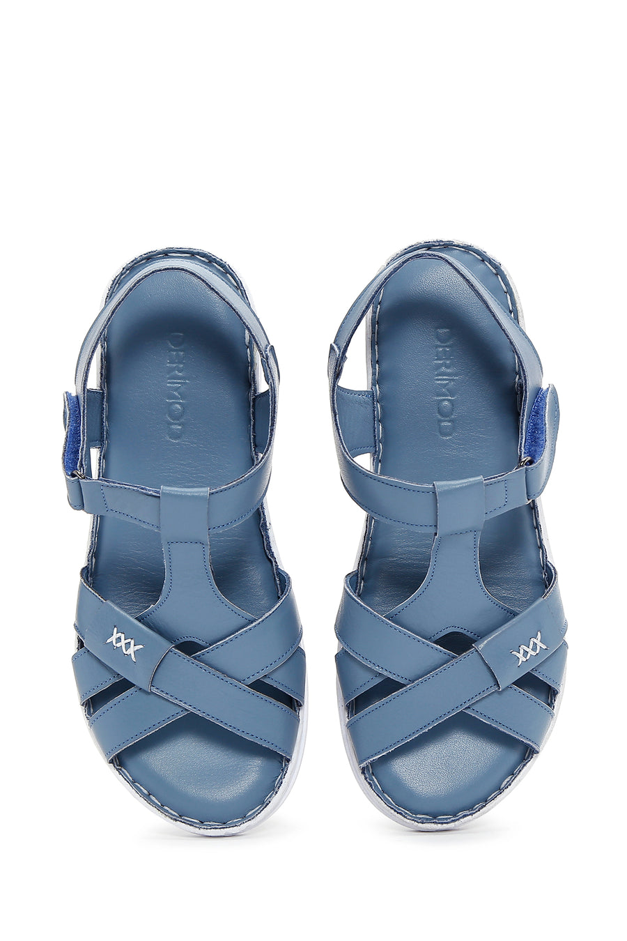 Kadın Mavi Deri Comfort Sandalet