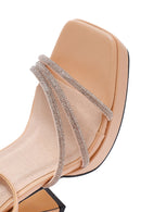 Women's Beige Ankle Strap Thick High Heel Evening Sandals | Derimod