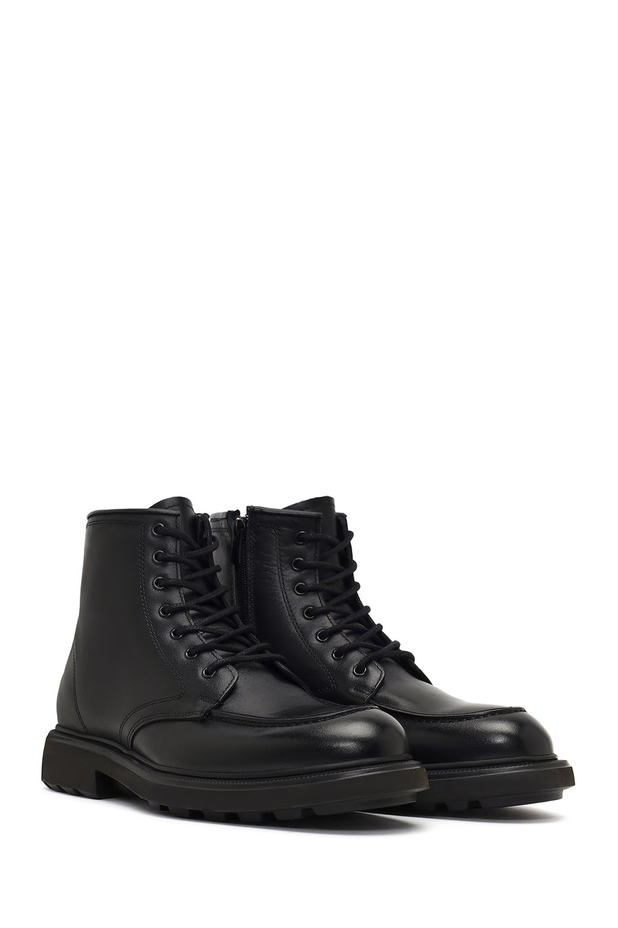 Men's Black Lace-Up Zipper Leather Casual Boot