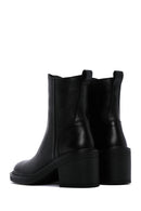 Women's Black Leather Zippered Heeled Boots | Derimod