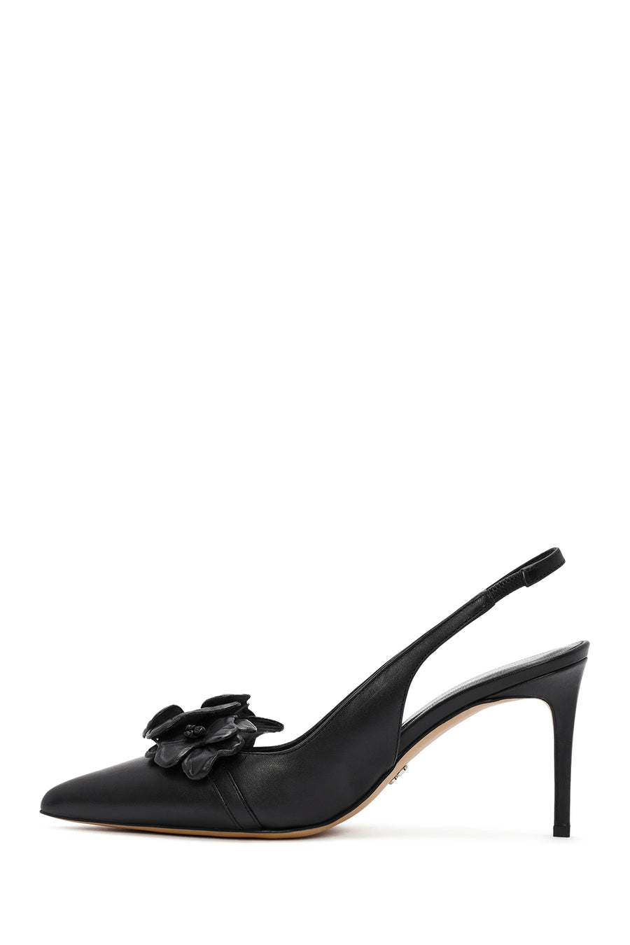 Women's Black Open-Back Heeled Leather Shoes