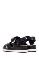 Women's Black Ankle Buckle Thick Soled Leather Sandals | Derimod