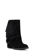 Woman Black Chunky Heel Suede Leather Boat | Derimod