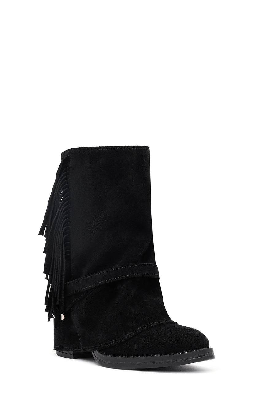 Woman Black Chunky Heel Suede Leather Boat