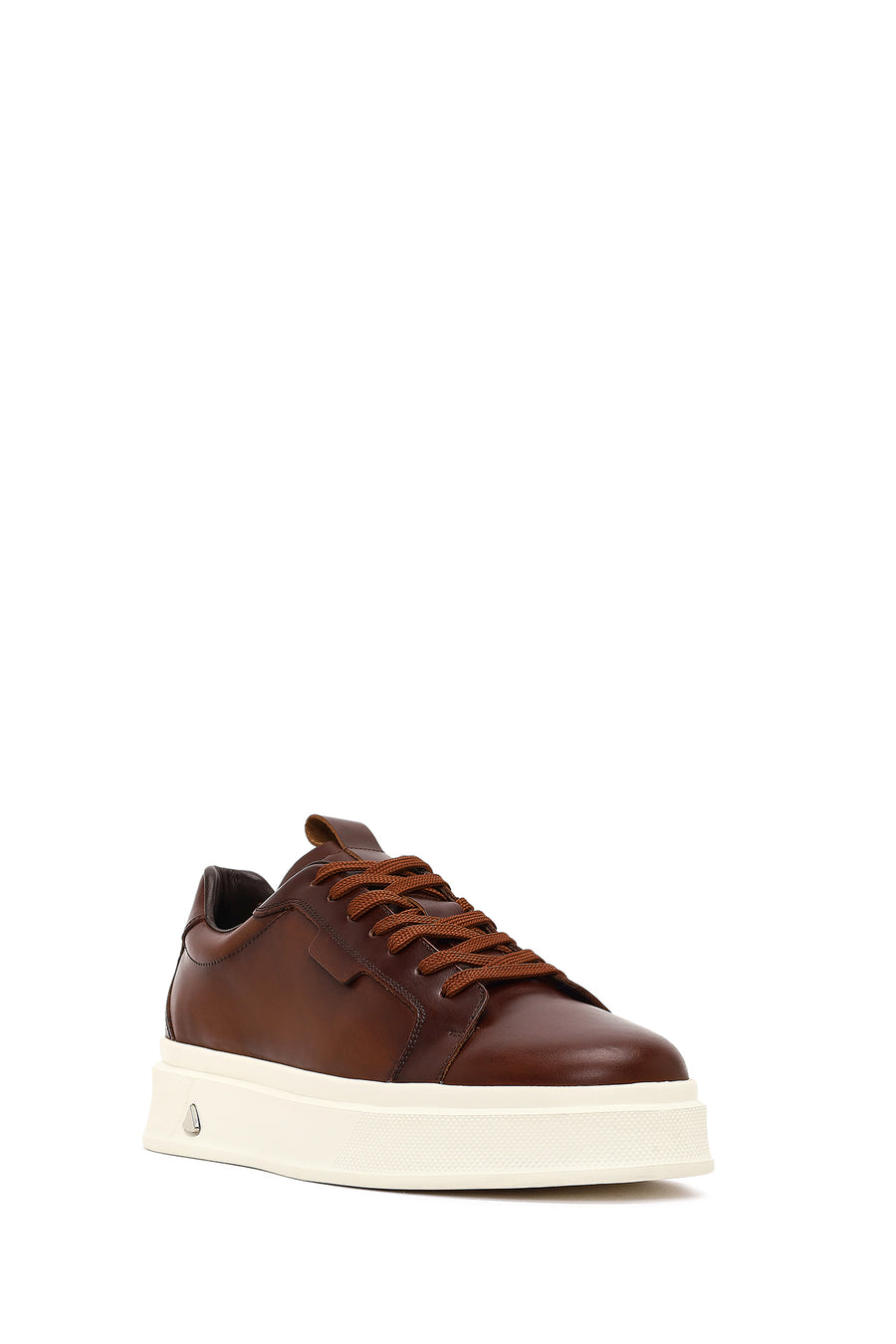 Male Brown Lace-Up Thick-Soled Leather Sneaker