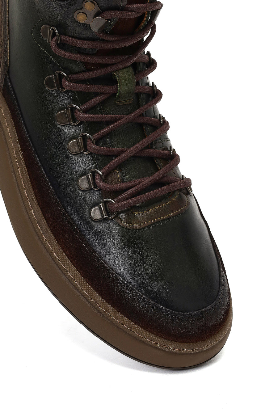 Men's Green Lace-Up Thick Sole Leather Sports Boots