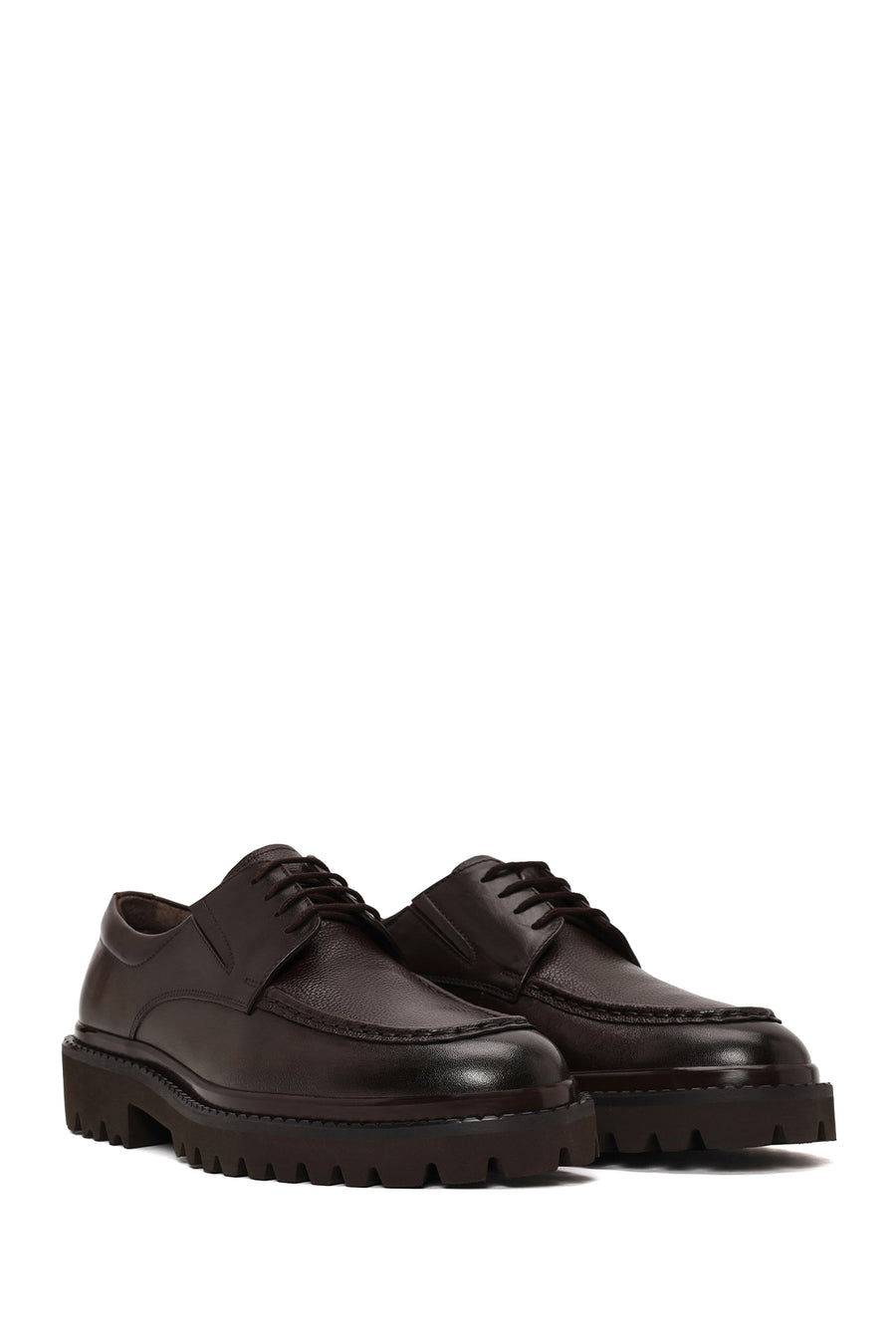 Male Brown Lace-Up Thick-Soled Leather Casual Shoe