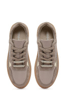 Women's Taupe Lace-Up Leather Sneaker | Derimod