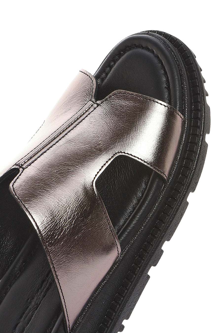 
Women's Anthracite Thick Sole Metallic Leather Slippers
