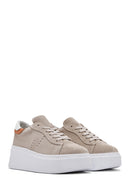 Women's Beige Lace-Up Chunky Sole Suede Leather Sneakers | Derimod