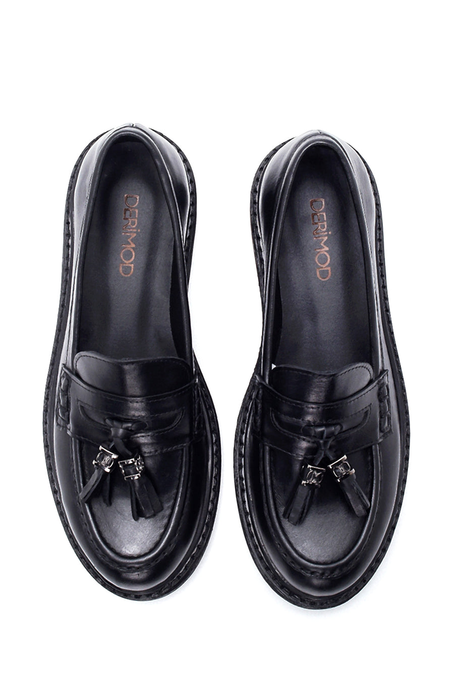 Women's Black Leather Tassel Loafer