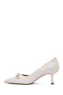 Women's Cream Thin Low Heel Leather Stiletto | Derimod