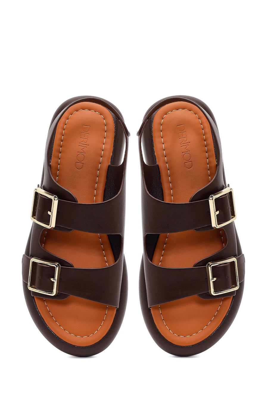 Women's Brown Double Buckle Sandals