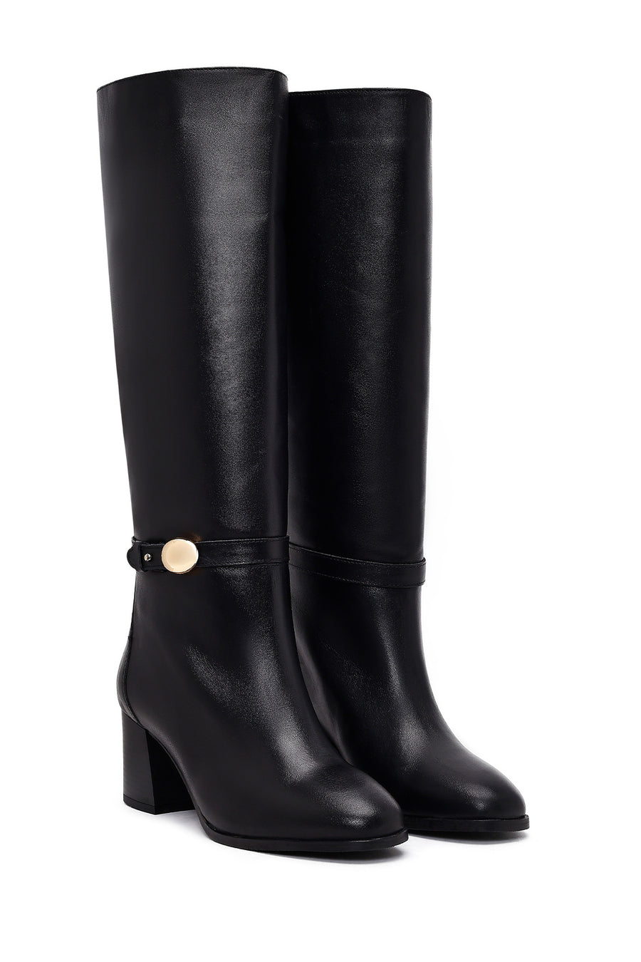 Women's Black Thick Heel Leather Boots