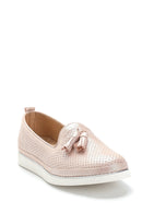 Women's Leather Glitter Detailed Loafer | Derimod