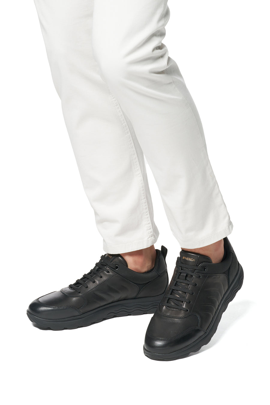 Geox Men's Black Spherica Lace-up Leather Sneaker