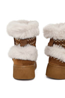 Women's Tan Chunky-Soled Suede Teddy Boots | Derimod