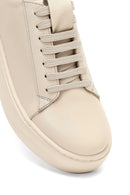 Women's Beige Lace-Up Thick-Soled Leather Sneaker | Derimod