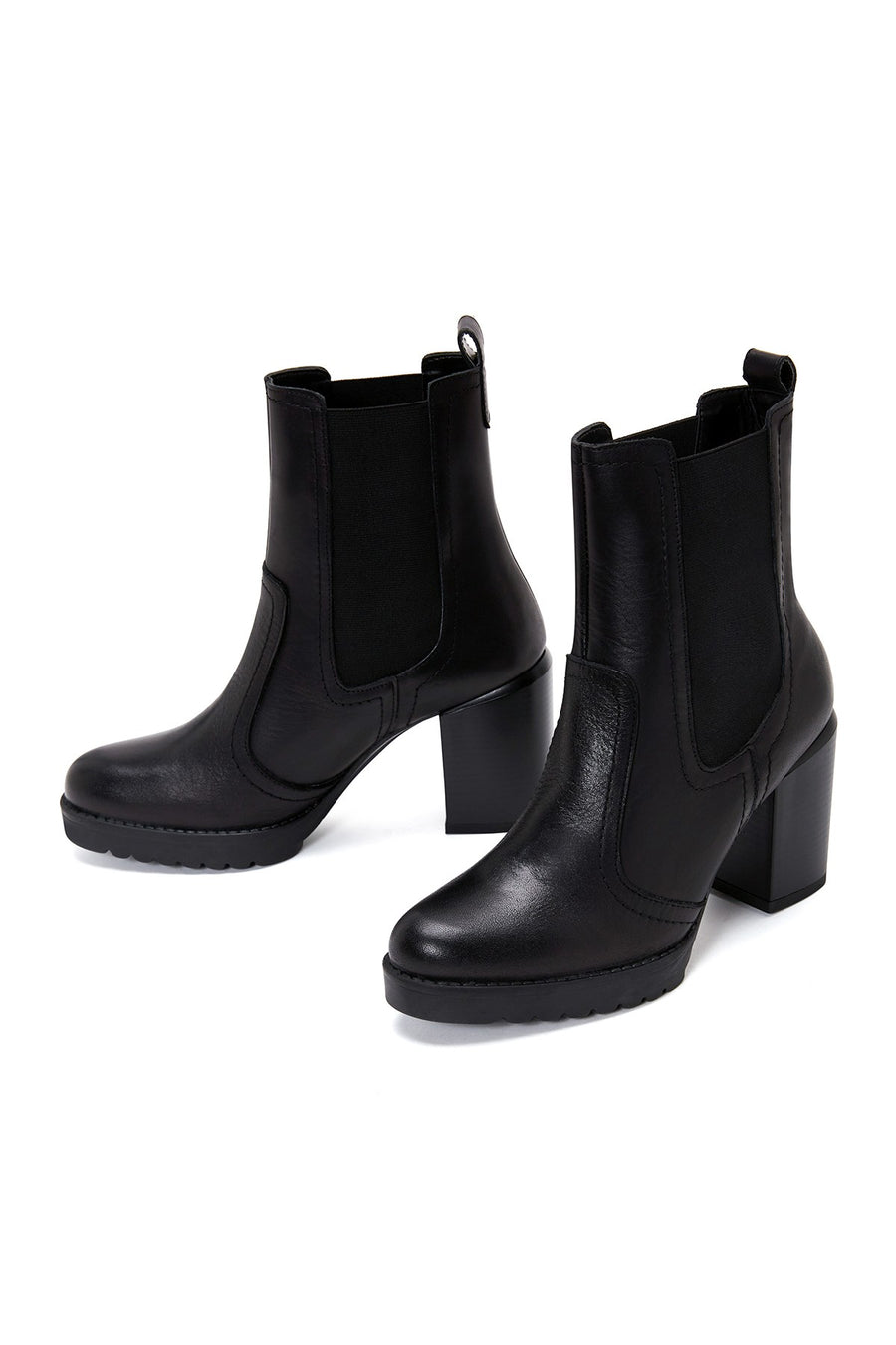 Women's Black Leather Heeled Chelsea Boots
