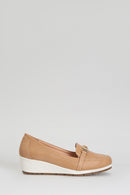 Brown Women's Leather Loafer with Wedge Heels | Derimod