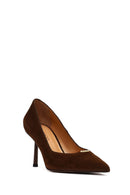Women's Brown Thin Heeled Suede Leather Stiletto | Derimod