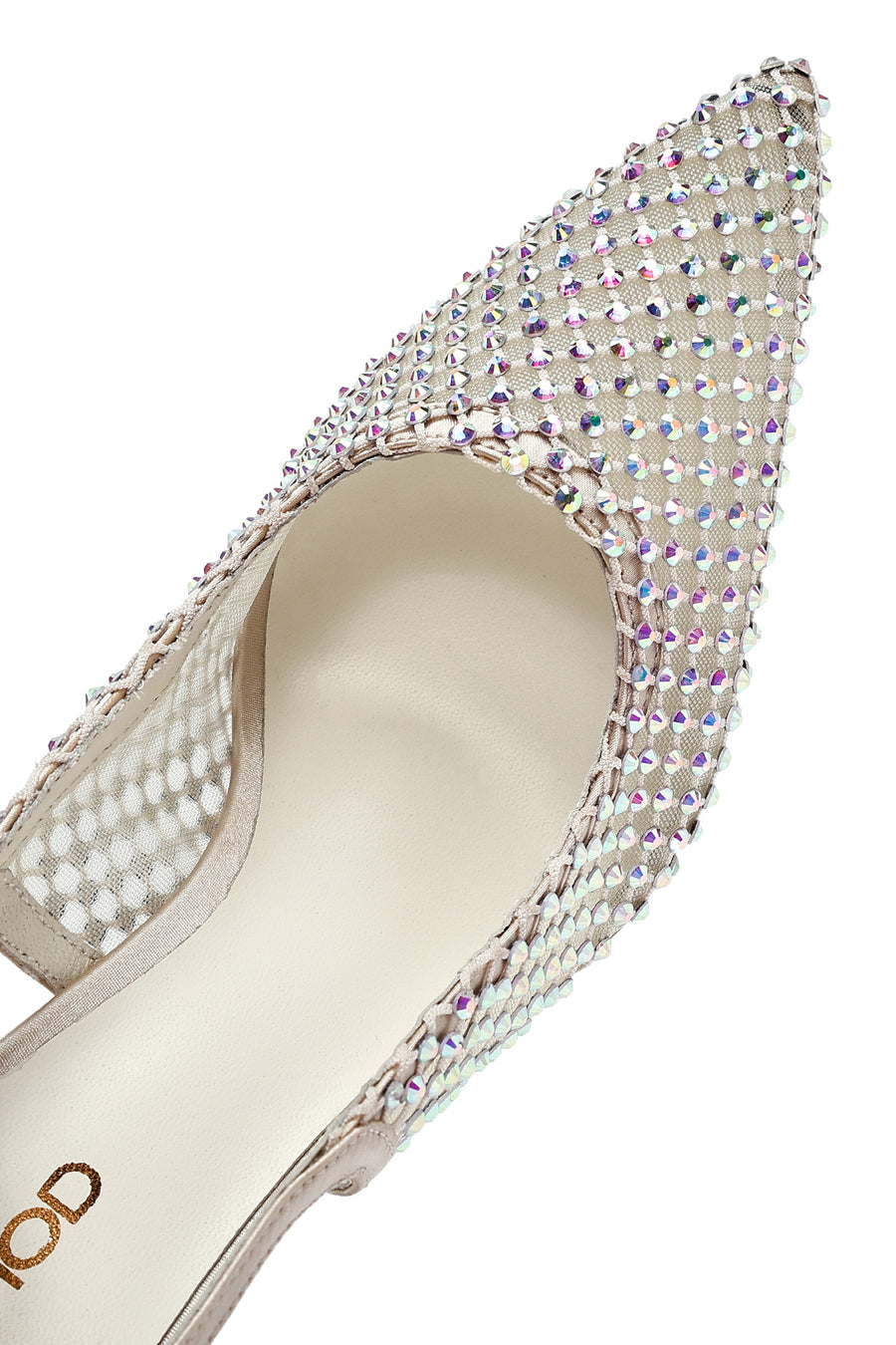 Women's Beige Stoned Open Back Thin Heeled Leather Shoes